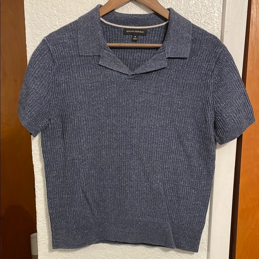 Banana Republic Blue Knit Spread Collar Polo